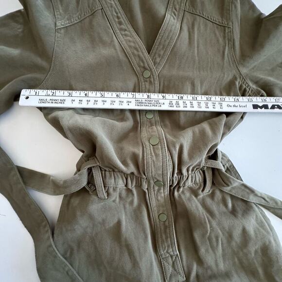 Mod Ref Jumpsuit Short Sleeve Olive Green‎ Tie Waist Snap Front Size S - Picture 12 of 13